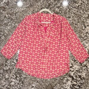 Women's Pink Patterned Tie-Neck Blouse